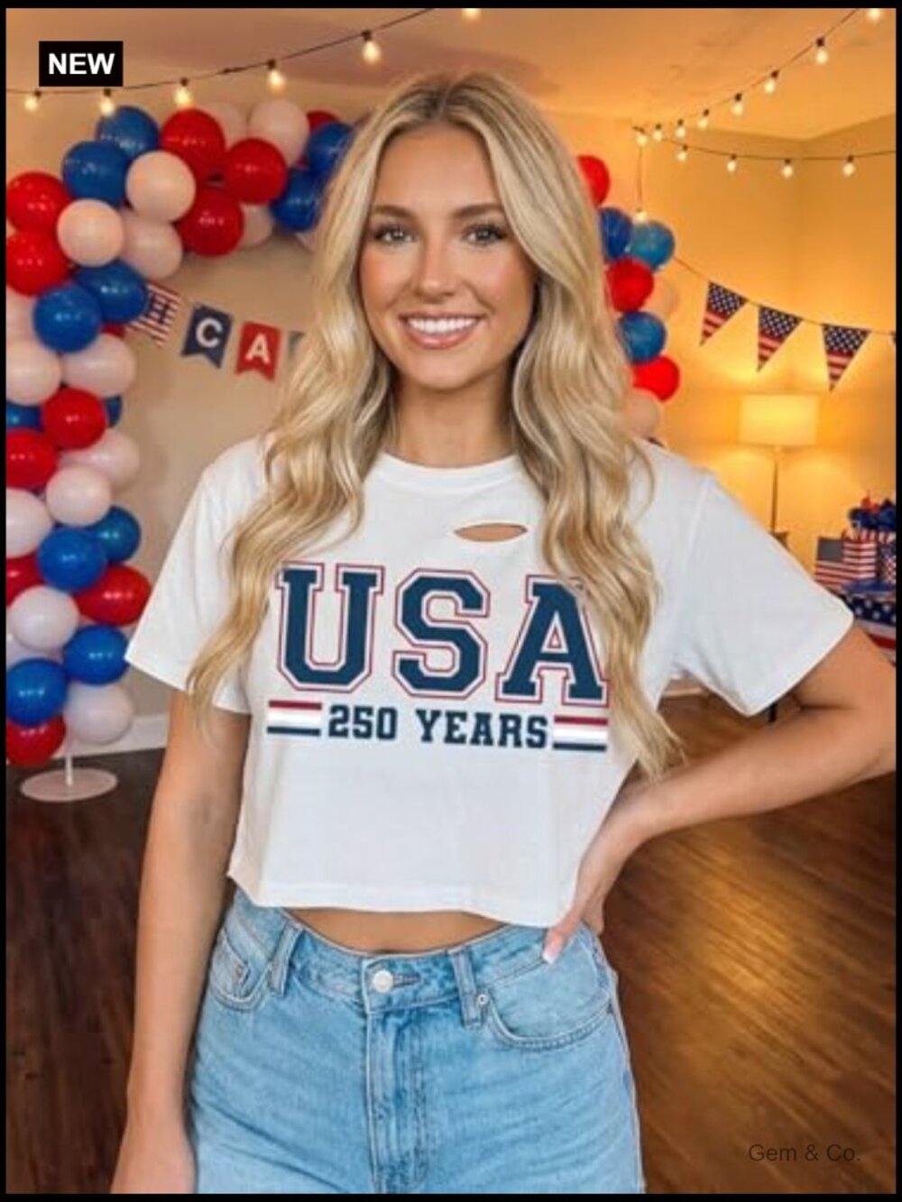 Patriotic USA Ripped Crop Top Tee - 250th Anniversary - Picture 3 of 7